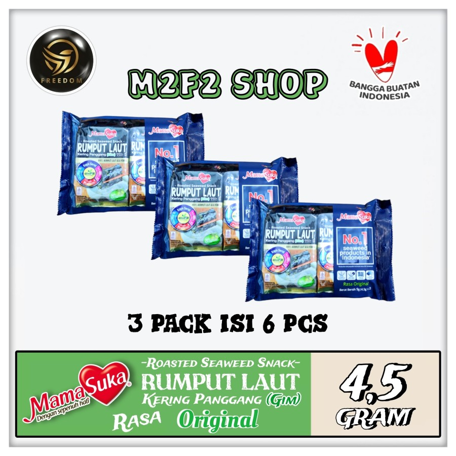

MamaSuka Snack Rumput Laut Panggang Rasa Original - 4,5 gr (Kemasan 3 Pack)