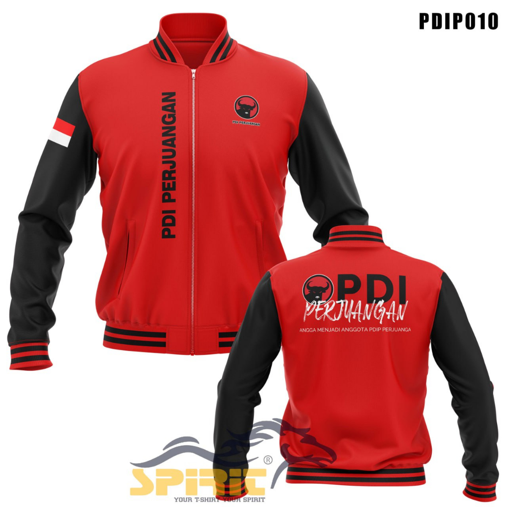 Jaket varsity partai PDI Perjuangan pria wanita jacket baseball logo partai PDI P