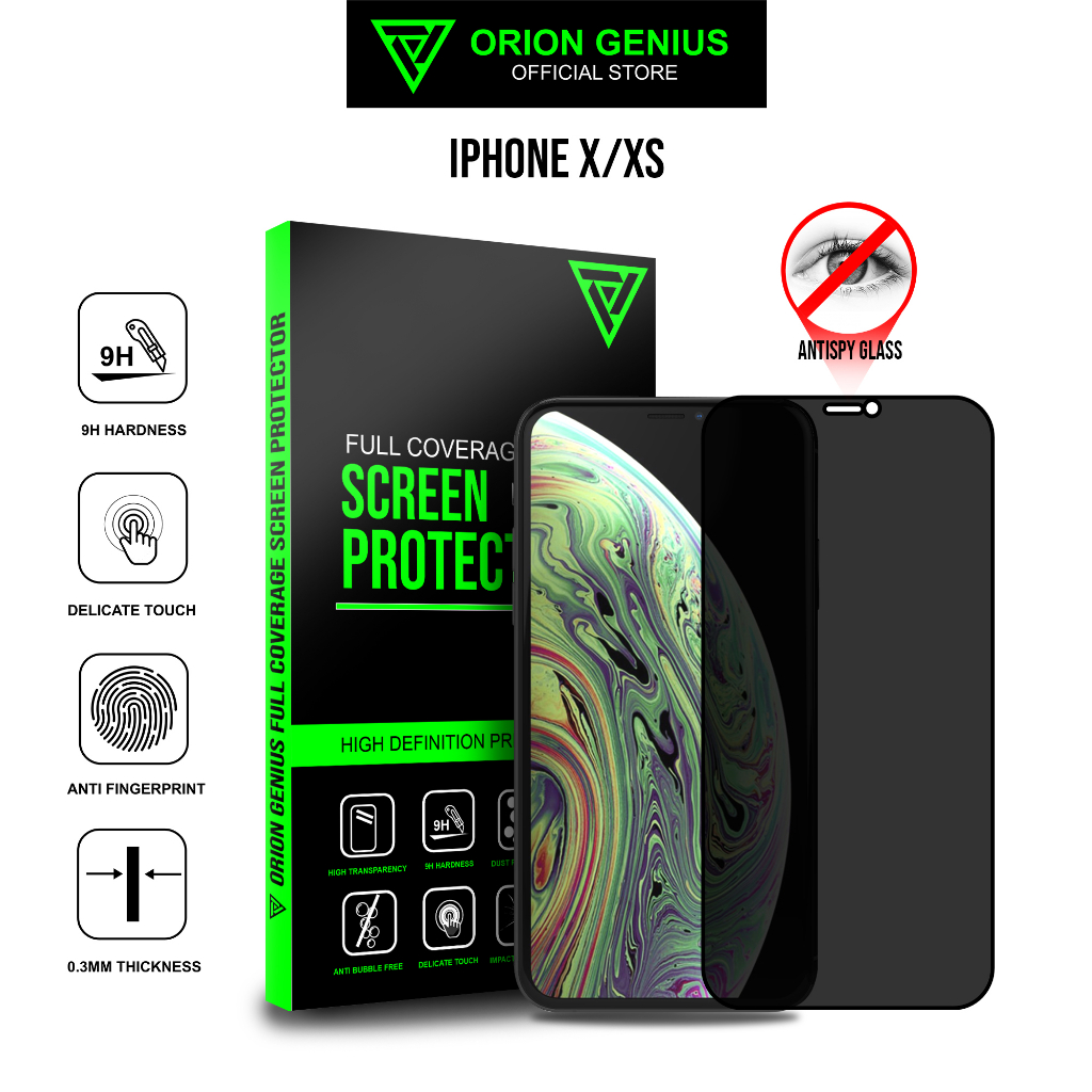 Orion Genius Tempered Glass Anti Spy Anti Gores for iPhone X XS  Antispy Anti Gores Pelindung Layar 