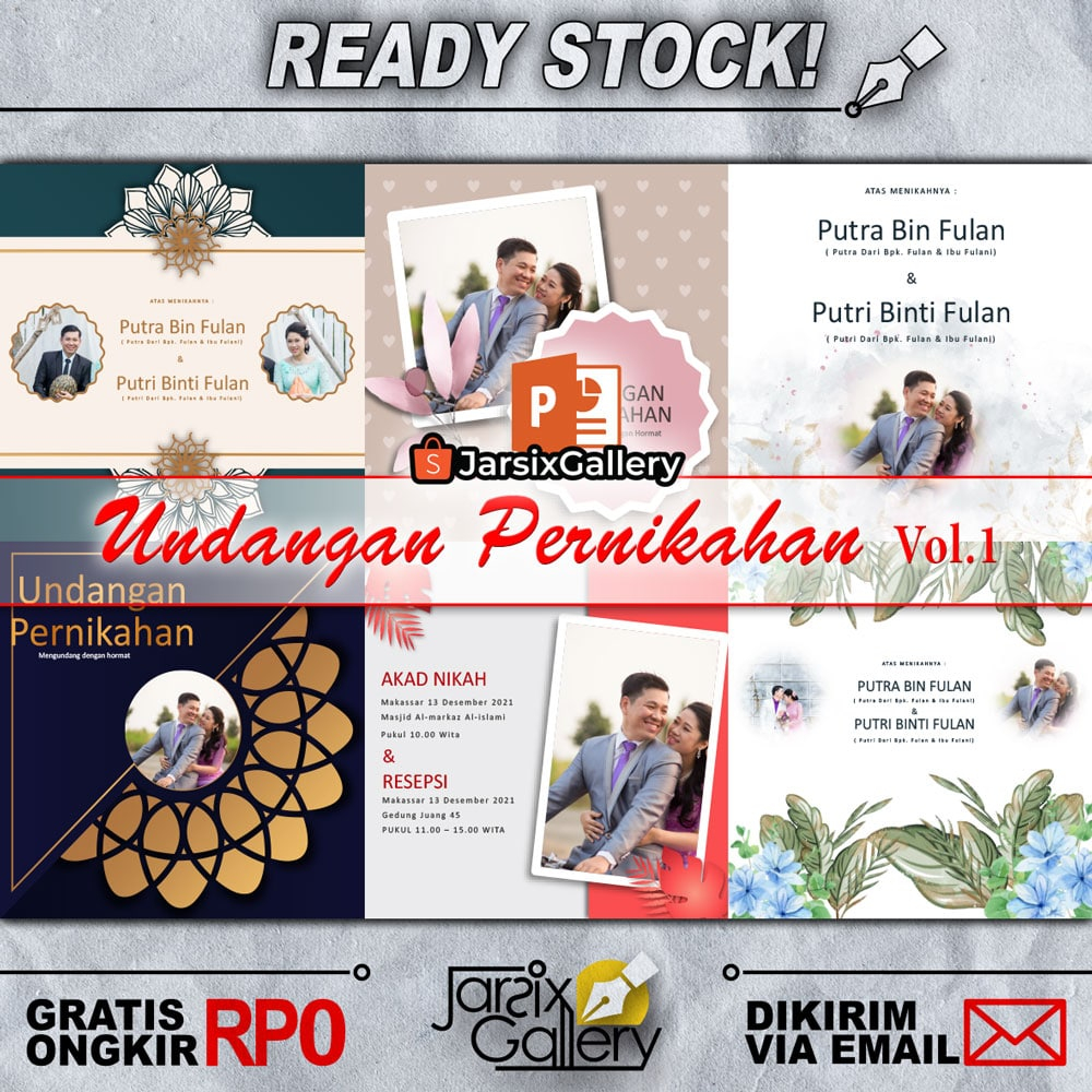 [PPT] Template Video Undangan Pernikahan Vol.1 - Desain Floral Premium PowerPoint