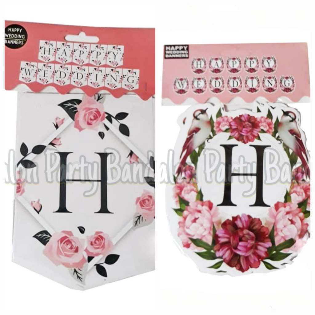Banner Happy Wedding / Bunting Flag Dekorasi Pernikahan Perkawinan Hajatan Nikah
