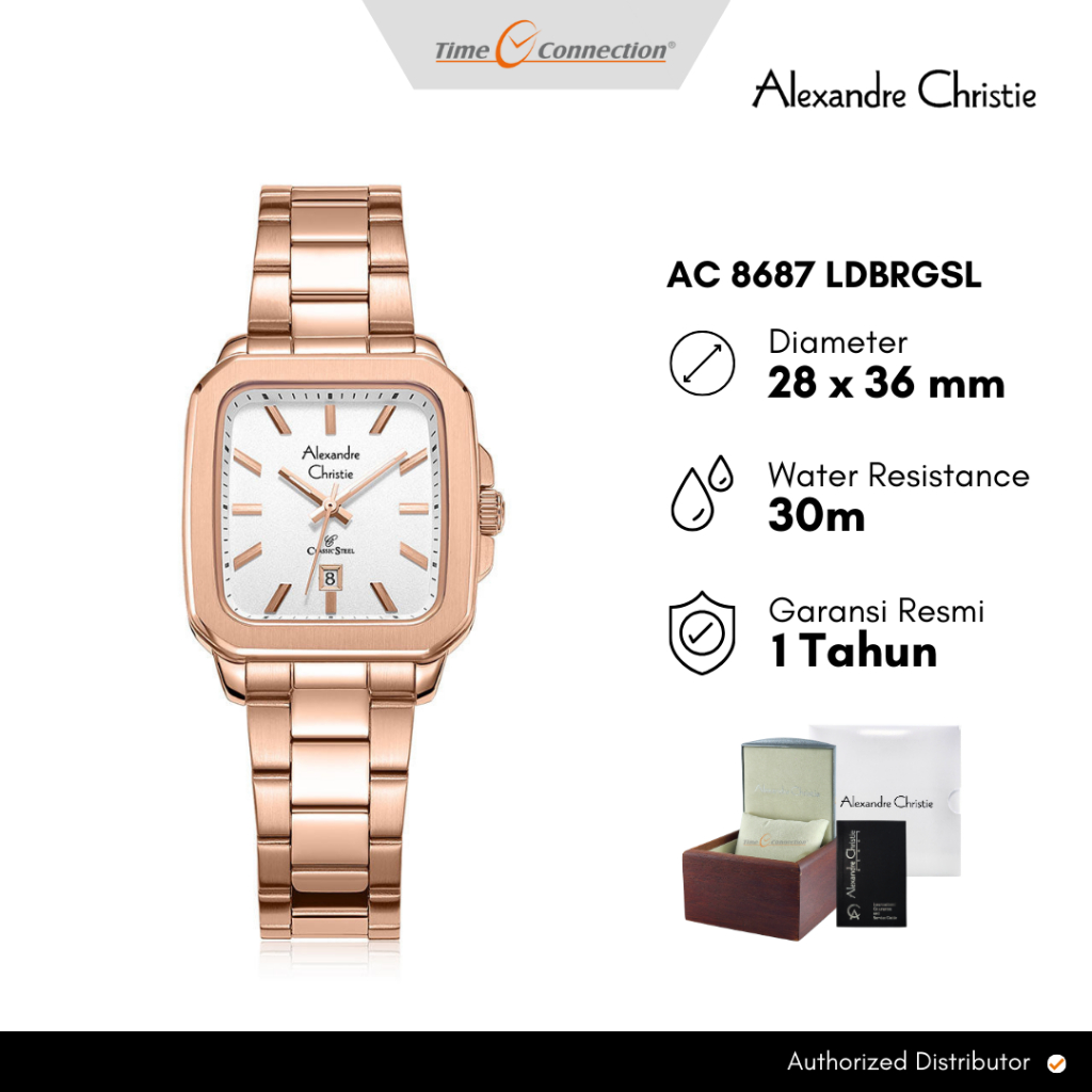 Alexandre Christie AC 8687 LDBRGSL Rosegold Original / Jam Tangan Wanita Rantai Stainless Steel LD