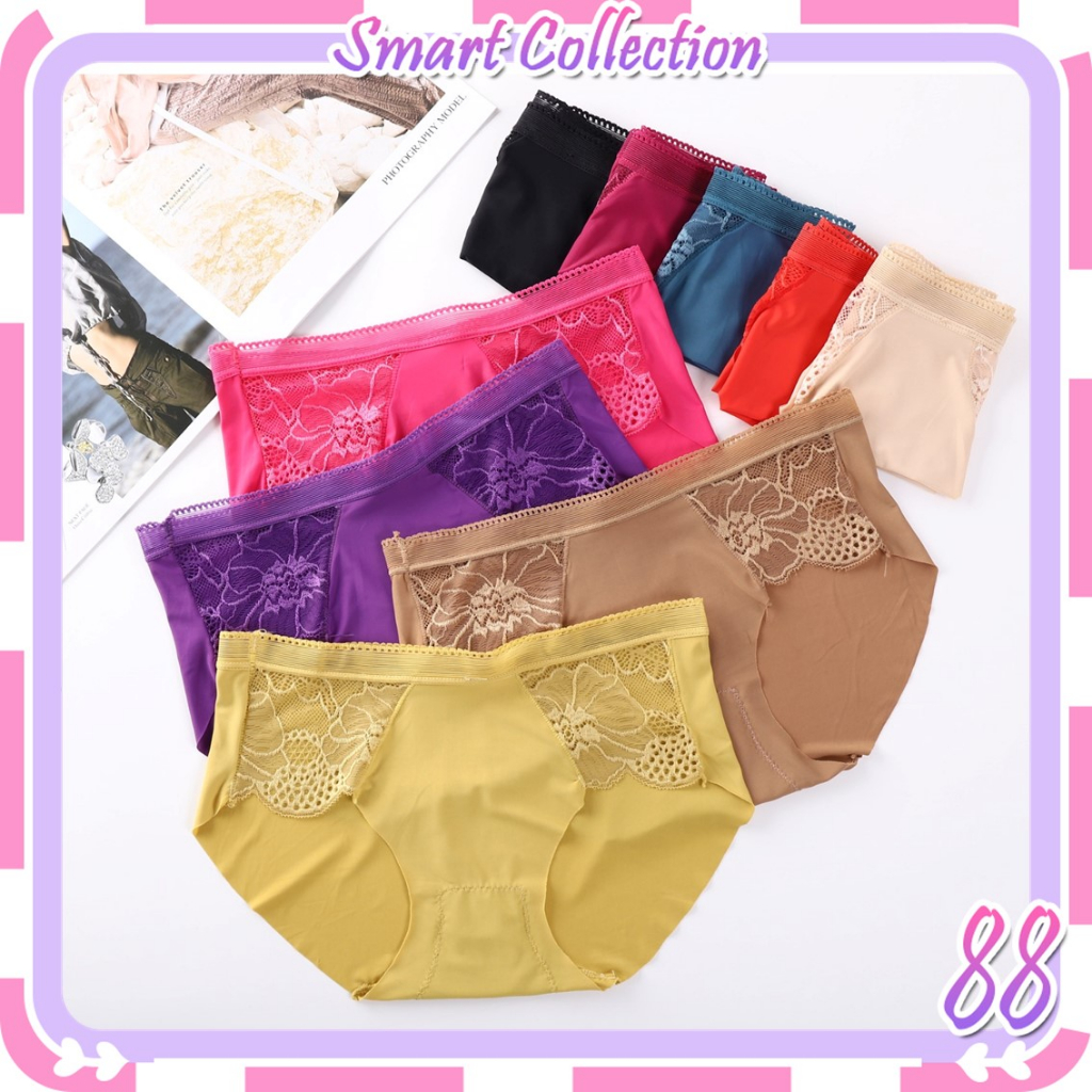 SC CD8425 Cd Celana Dalam Wanita Seamless Motif Bunga Renda Bahan Satin Undies Seamles Cantik