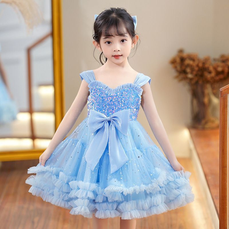 DRESS ANAK BIRU MUDA PARTY SEQUIN