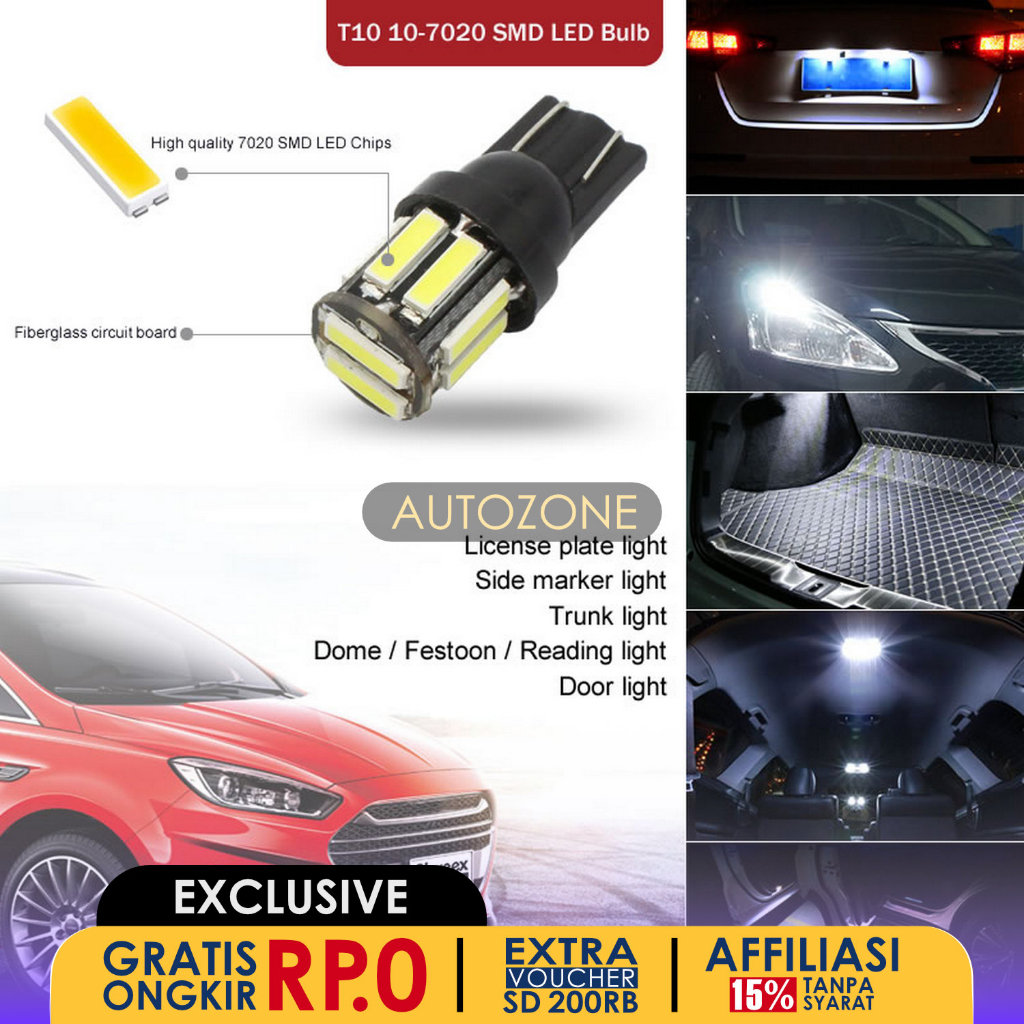 GVI Lampu Depan Mobil Headlight T10 W 5 W SMD 7020 Cool White 2PCS - SMD-WB - Black