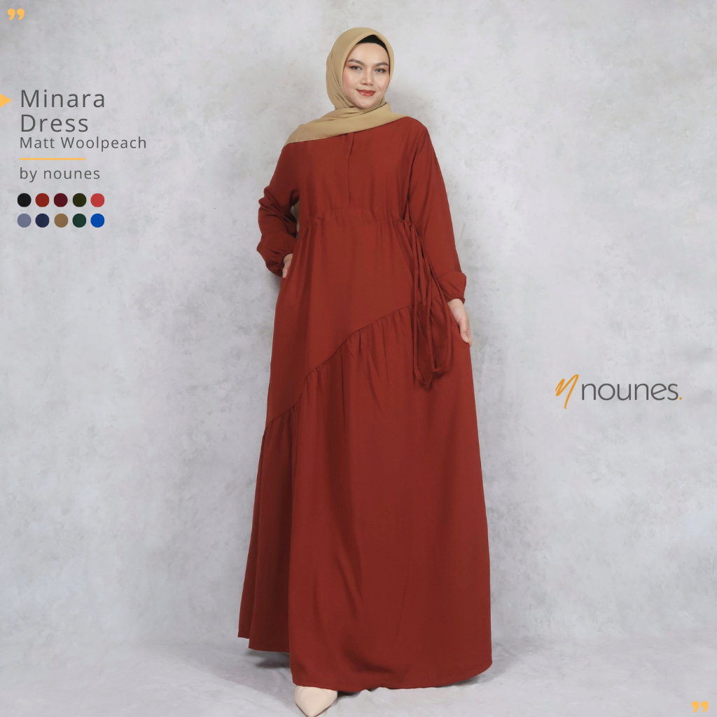 Gamis Nounes Minara Polos Wanita saku kanan matt Woolpeach