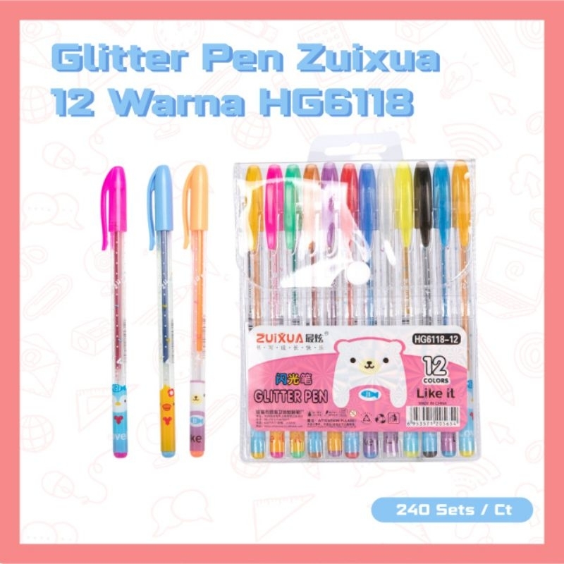 

pen gel zuixua glitter 12 warna