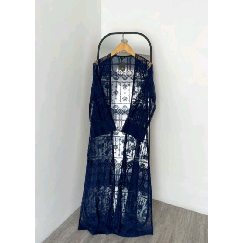 Faza Outer by House of Amee HoA long outer tulle brokat brukat navy biru dongker