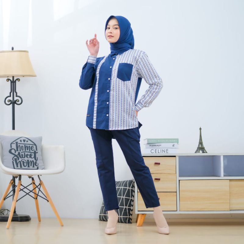 ATASAN KEMEJA NAZLA TOP NAVY CESANHIJAB CESAN HIJAB OFFICIAL || MOUNEERASHOP