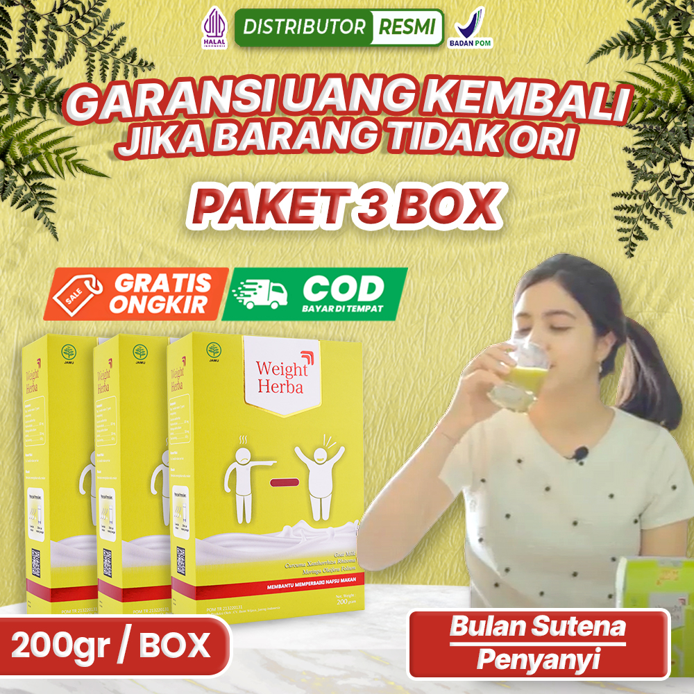 

WEIGHT HERBA PROMO 3 BOX | Susu Dengan Formulasi Alami Atasi Susah Gemuk 100% Alami Tambah Berat Badan Ideal