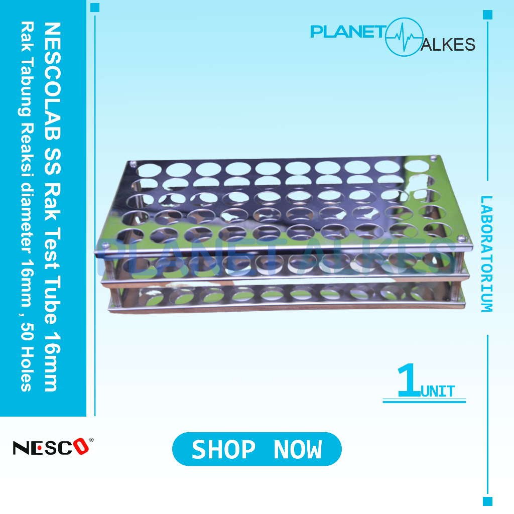 Rak Tabung Reaksi Stainless Steel diameter 16mm 50 Hole NESCOLAB SS Rak Tabung Reaksi