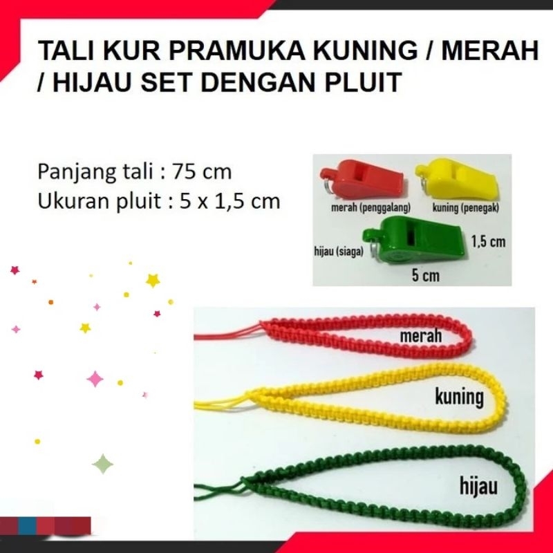 

TALI KUR PRAMUKA KUNING / MERAH / HIJAU SET DENGAN PLUIT