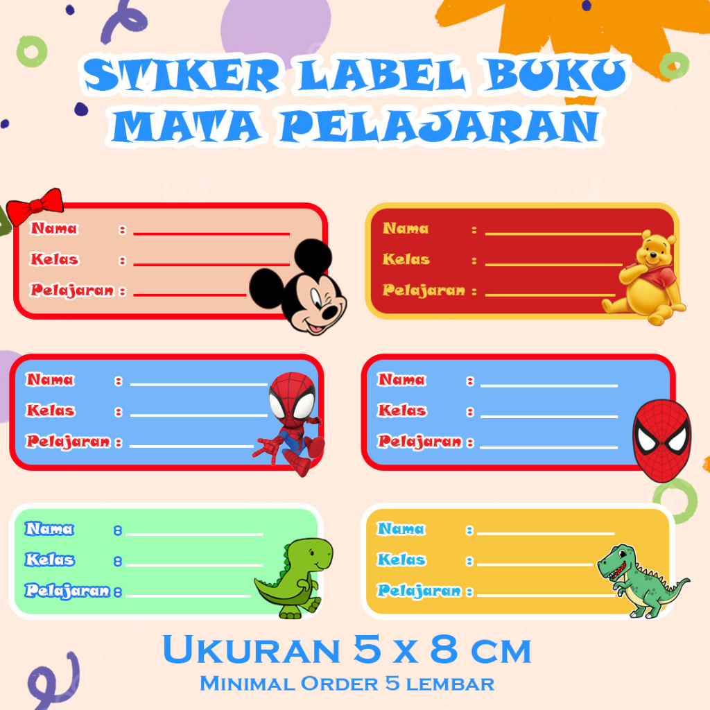 

STICKER NAMA BUKU SEKOLAH CUSTOM KARAKTER MINIMAL ORDER 5 LEMBAR/STICKER NAMA ANAK/STICKER MATA PELAJARAN/STIKER KARAKTER
