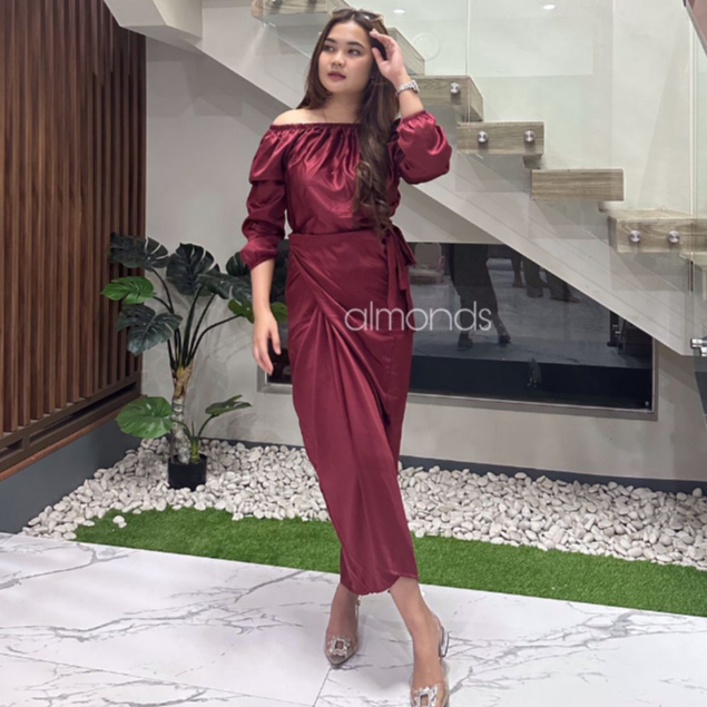 Kaftan Dira Dress Sabrina Satin Silk Long Dress Kaftan Lilit Ikat M L XL