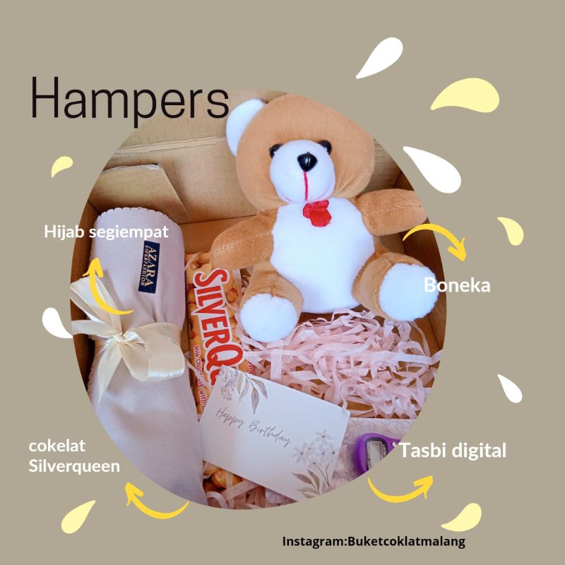 

Hampers, hadiah wisuda, ulangtahun dan buket