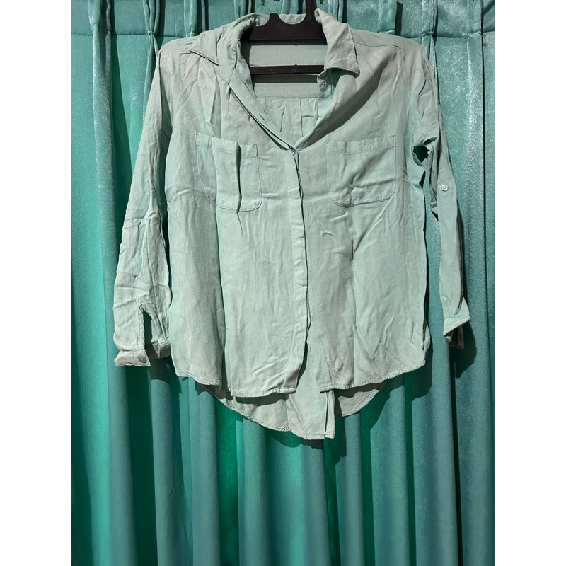 kemeja cewe biru tosca polos