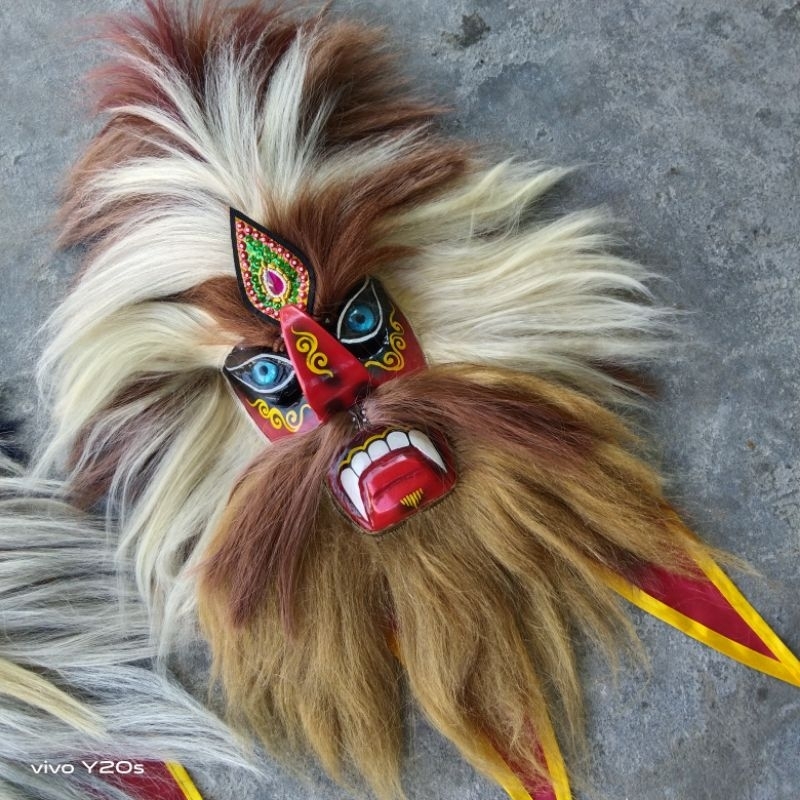 Topeng Bujang Ganong Alusan Mata Kaca Jambul Tinggi Kelas Pentas Jaranan Kuda Lumping