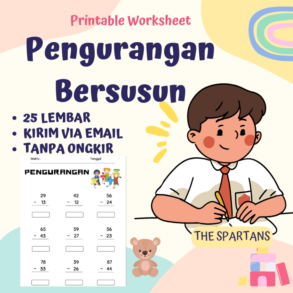 25 Lembar Worksheet Belajar Pengurangan Bersusun Untuk Anak SD - Printable Worksheet