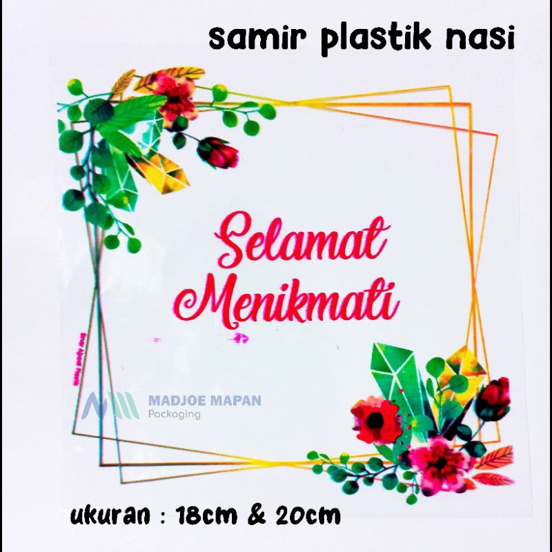 

samir plastik selamat menikmati makanan dus nasi kotak ukuran 18cm dan 20cm