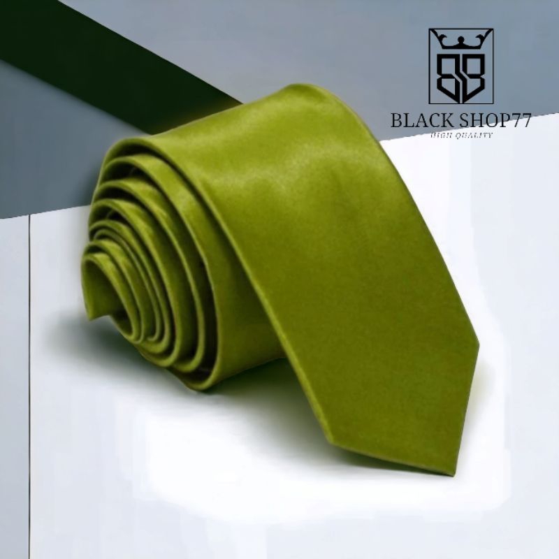 Dasi Pria Dasi Panjang Dasi Satin Polos Hijau Olive 3 Inchi 8 Cm