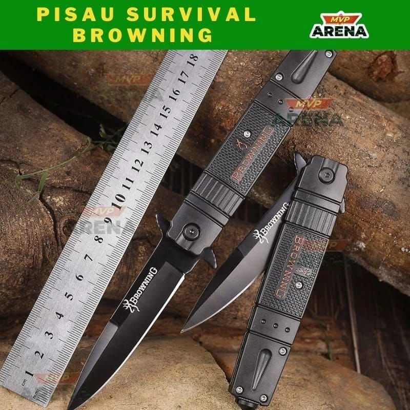 [ORIGINAL] BROWNING Pisau Lipat Berburu Survival Tactical Knife EDC 220mm - PGY1534 - Black