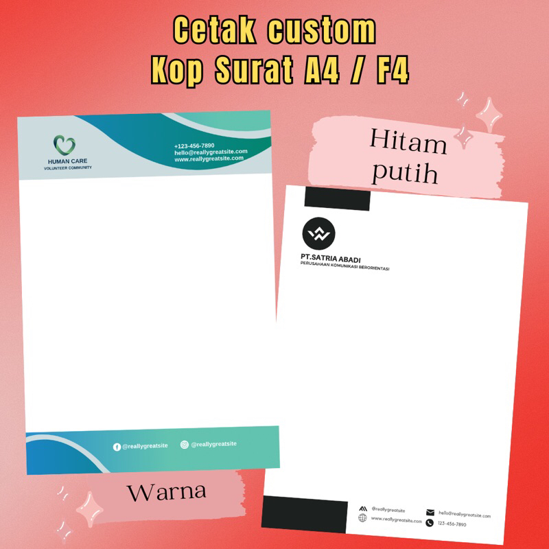 

Print Cetak Custom desain kop surat kertas hvs A4 F4 Full Color