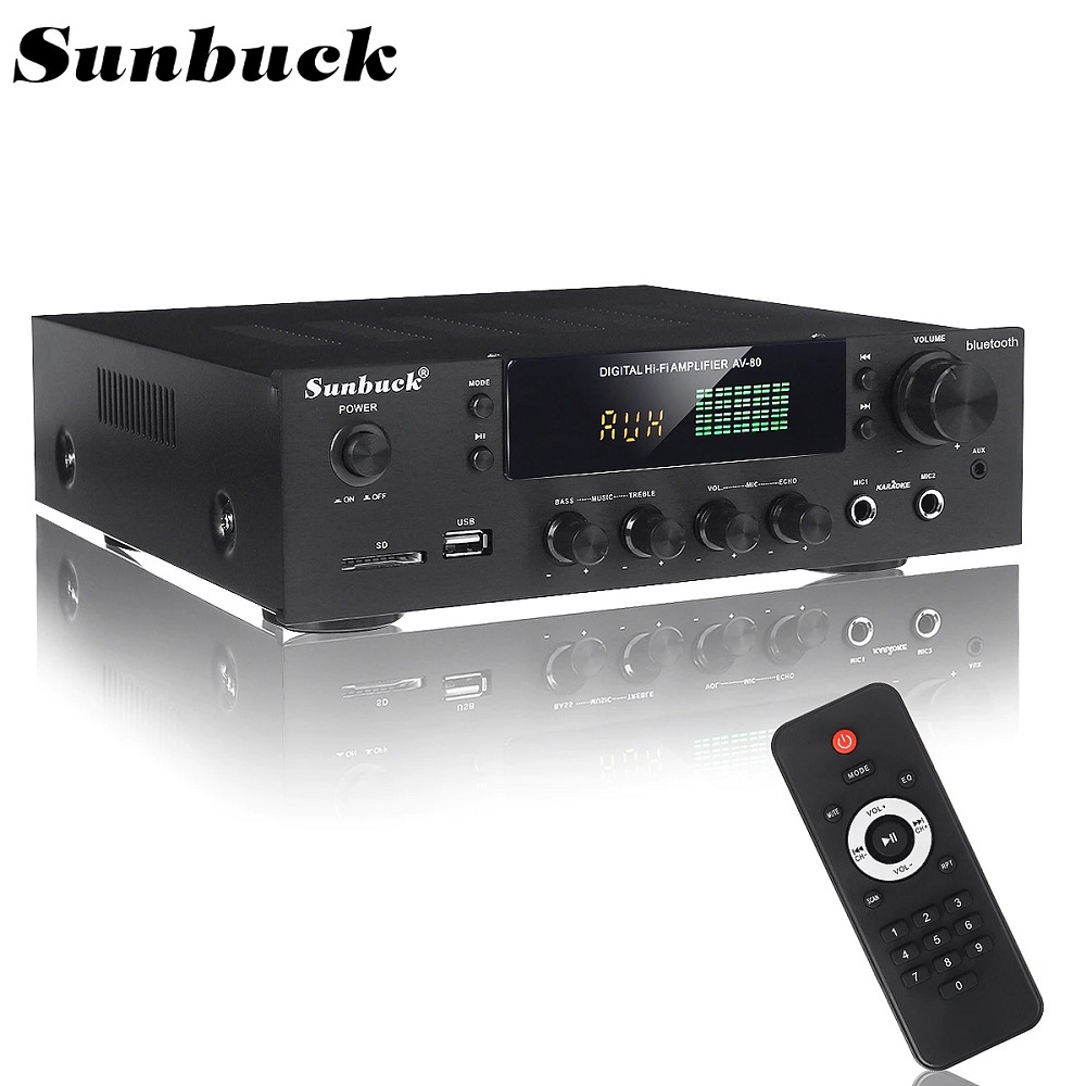 Sunbuck POWER Amplifier Bluetooth EQ Karaoke FM Radio 2000W - AV-80 - Black - POWER AMPLIFIER SUBWOO
