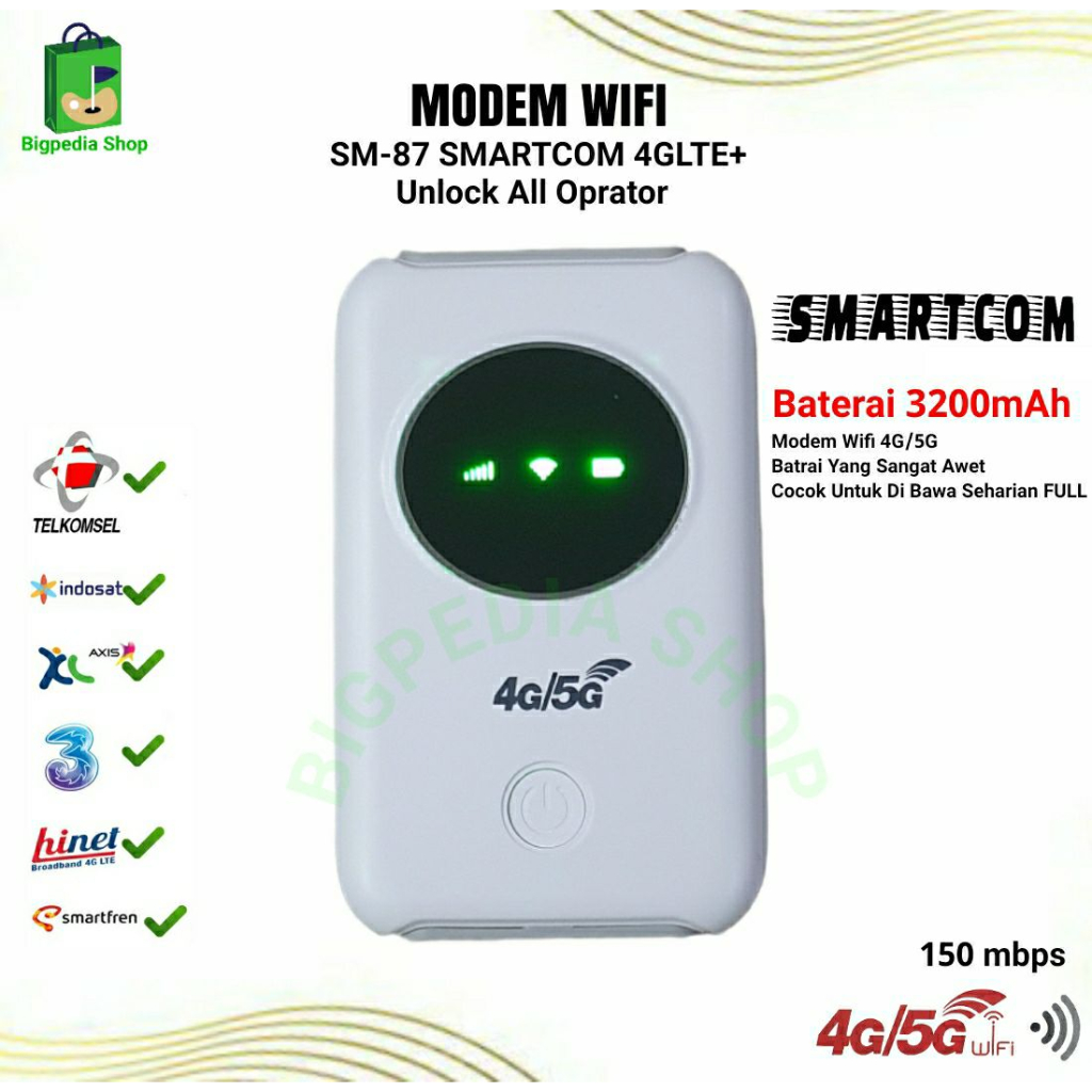 Modem Mifi Wifi SMARTCOM SM87 PRO Unlock All Operator 4G 3200mAh