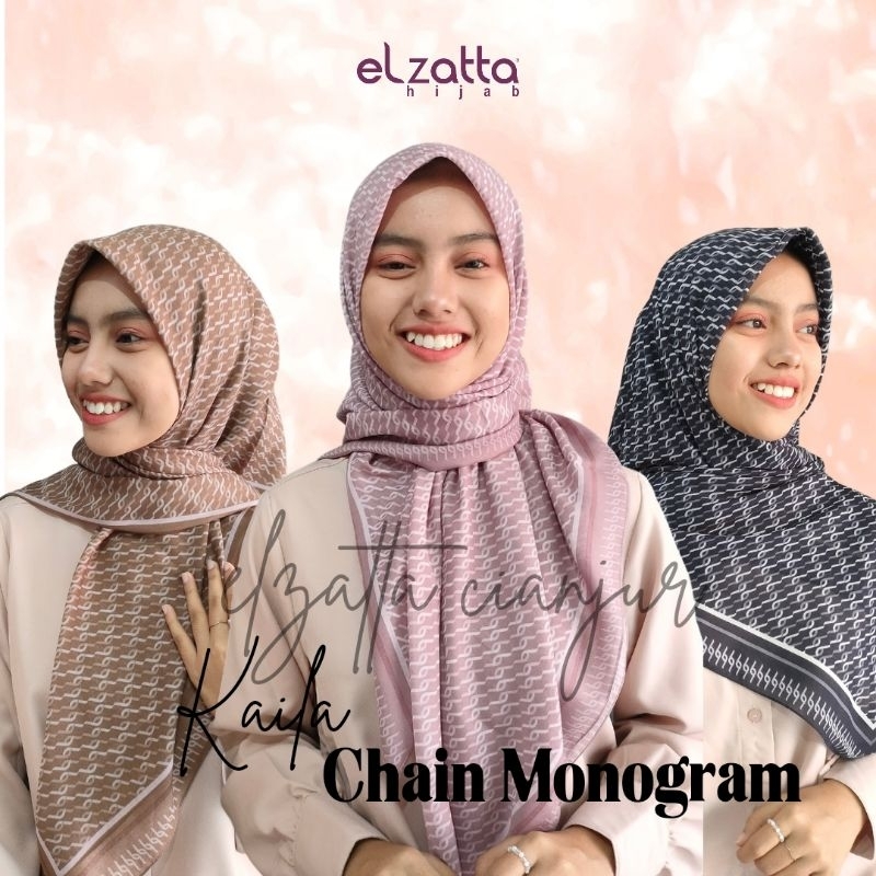 ELZATTA DAUKY KAILA CHAIN MONOGRAM BAHAN VOAL PREMIUM MOTIF PREMIUM JILBAB ELZATTA HIJAB SEGI EMPAT 