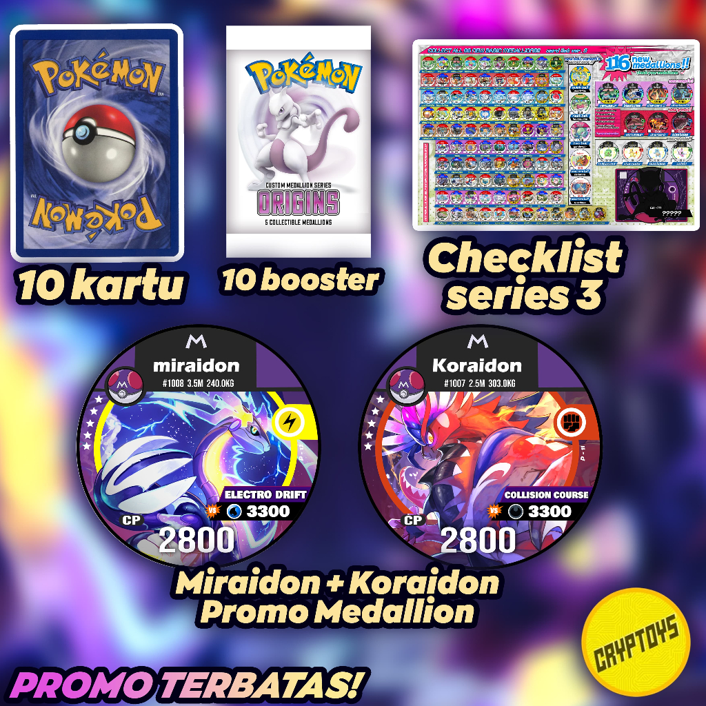 Promo Set SERIES 3 Medallion kustom Kartu pokemon TCG Indonesia series Origins tazos murah