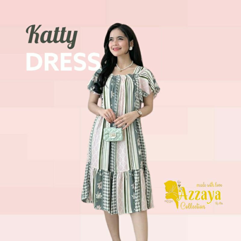 MAIZAYA - KATTY DRESS - Dress Feminin Selutut - Daster Fuji Square Neck Leher Kerut