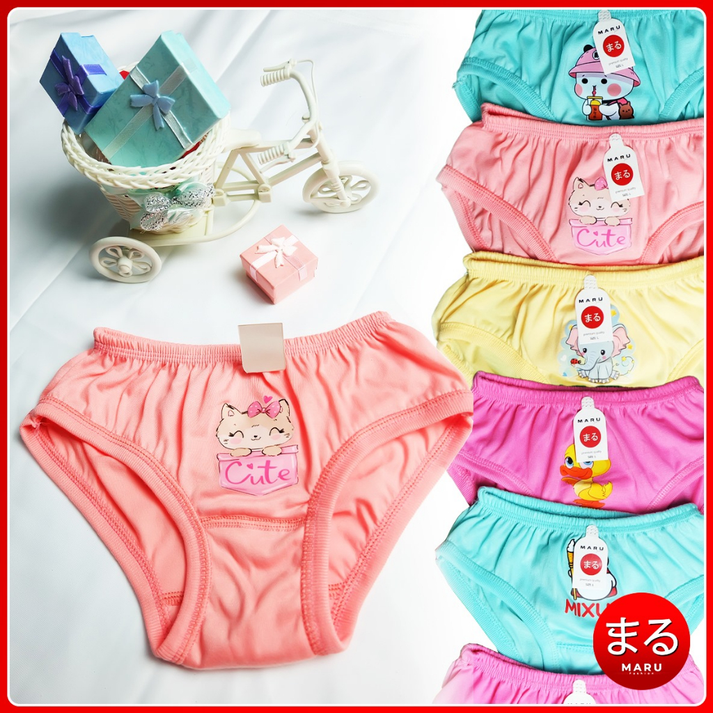 3 Pcs 6 Pcs & 12 Pcs CD Anak Cewek  | Celana Dalam Anak Perempuan Usia 1-8th Motif CD Anak Cewek Kat