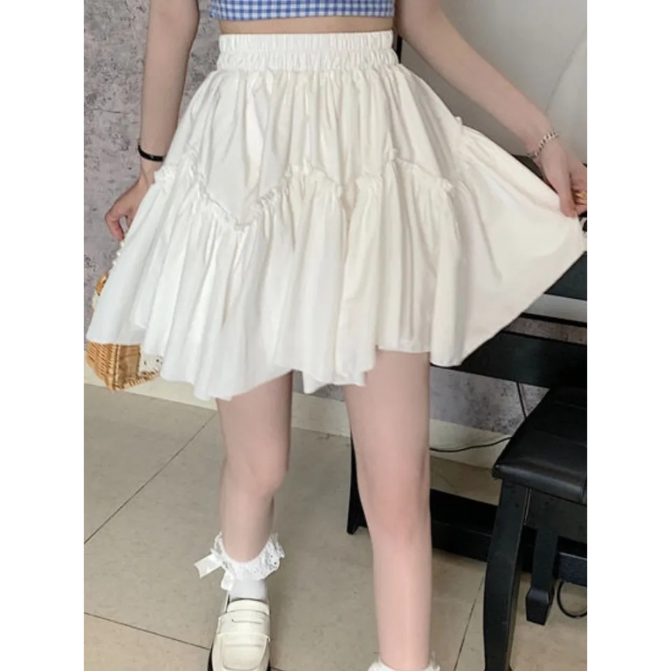 bawahan rok mini skirt wanita rempel ruffle susun katun polos terbaru selutut korean style