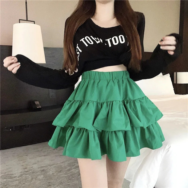 bawahan rok mini skirt wanita rempel ruffle susun katun polos terbaru selutut korean style