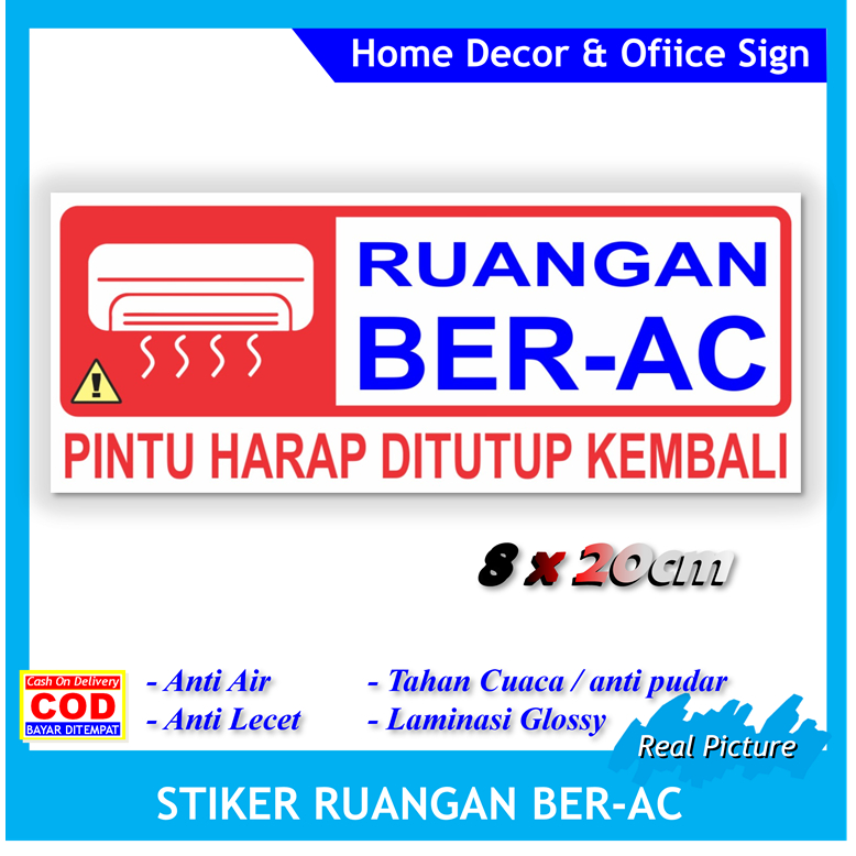 

Stiker label ruangan ber AC pintu harap ditutup kembali sticker jaga suhu hemat daya listrik