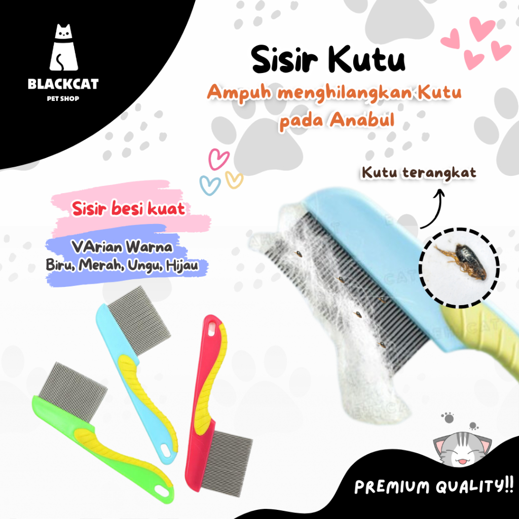 BLACKCAT Sisir Kutu Kucing Sisir Kutu Anjing Sisir Kucing Sisir Anti Kutu Kucing Grooming Hewan