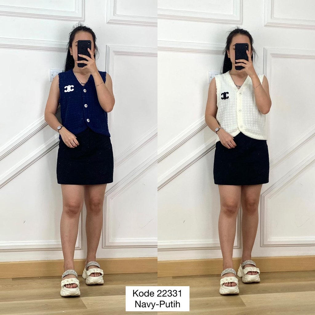 22331 OUTER CARDI VEST RAJUT STRIPE POLOS MOTIF BORDIR NO POCKET VARIASI TIGA KANCING DEPAN WANITA O