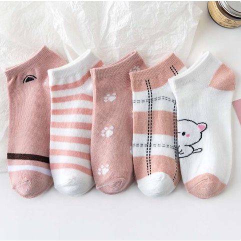 Kaos Kaki Fashion Pendek Semata Kaki Pink Motif Kucing