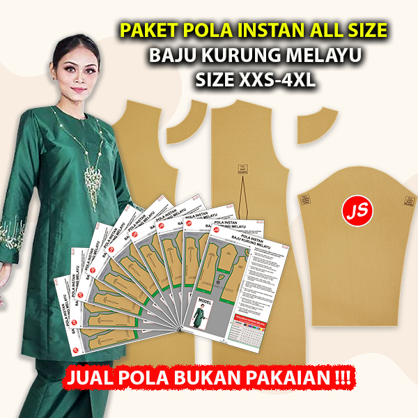 Paket Pola Instan All Size Baju Kurung Melayu | Pola Semua Ukuran XXS-4XL