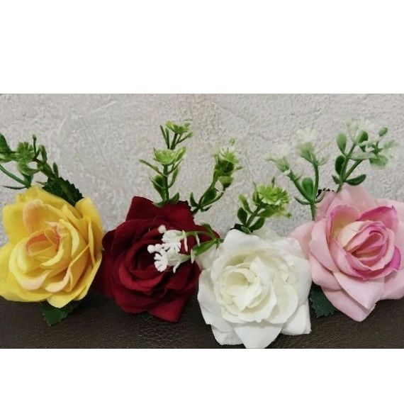 Tusuk sanggul cucuk sanggul bunga mawar maroon, kuning, putih, pink