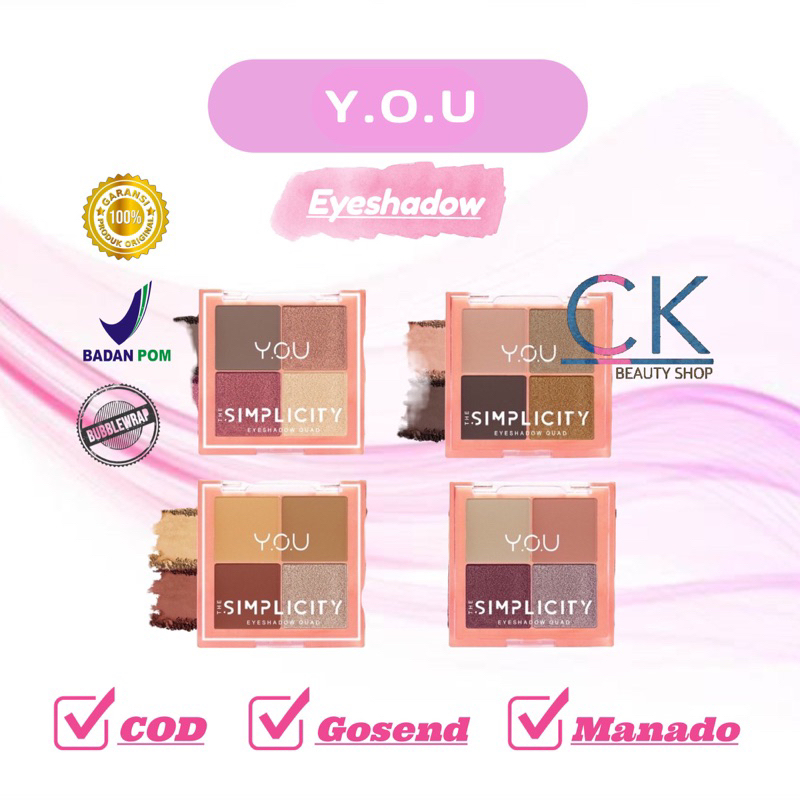 MANADO | Y.O.U Simplicity Eyeshadow Quad | Makeup Palette 4 Warna | Pigmented Glitter | Kosmetik Mat