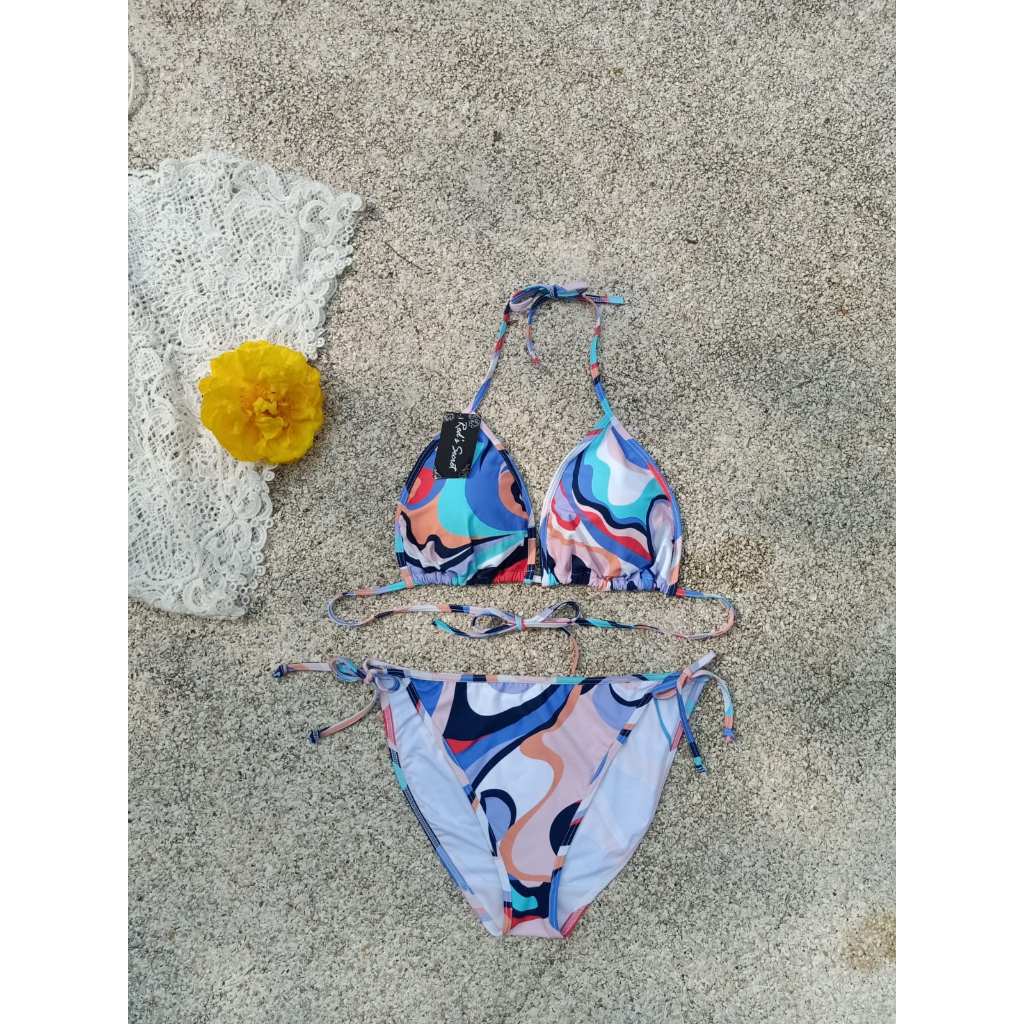 Bikini 3301 R motif pelangi - bikini pantai segitiga ikat dengan busa