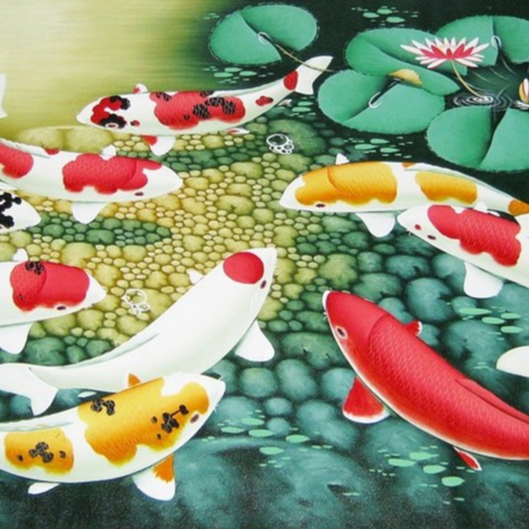 Lukisan Feng Shui Ikan Koi 9 Pembawa Keberuntungan Ukuran 135x85 cm