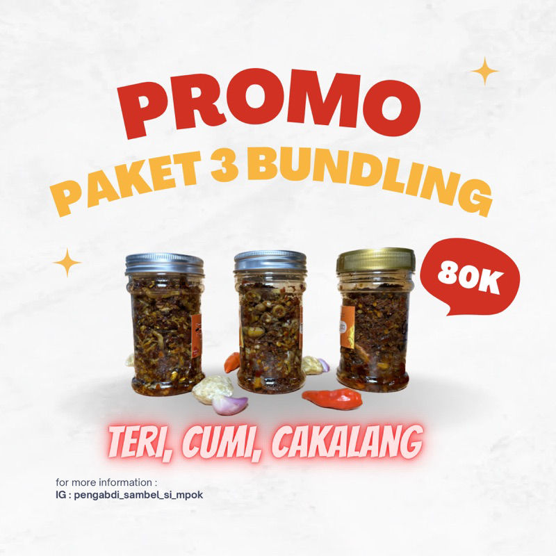 

Paket hemat bundling 3 sambel varian teri medan, cumi asin, cakalang asap fufu sambel viral enak nagih pedes nya enak hot promo beli 3 lebih murah