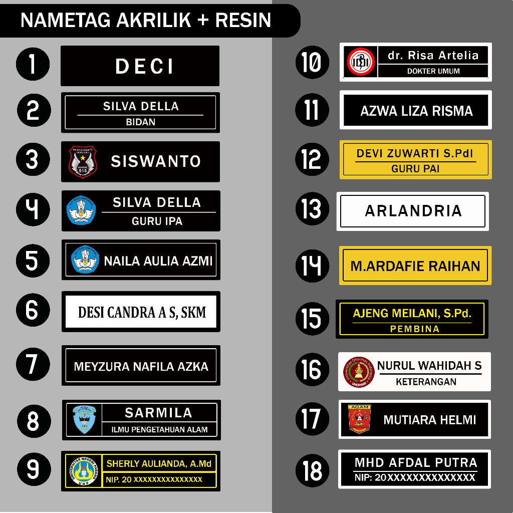 

NAMETAG AKRILIK DAN RESIN name tag akrilik