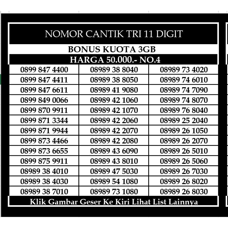 Nomor Cantik 11 Digit Tri 4G