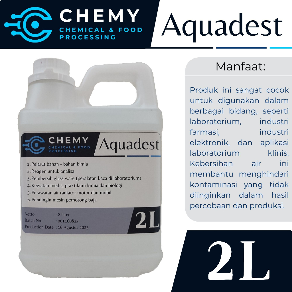 Aquadest 2 Liter - Aquadest Distilled Water - Pure Water - Air Suling - Air Radiator - 2000 ml