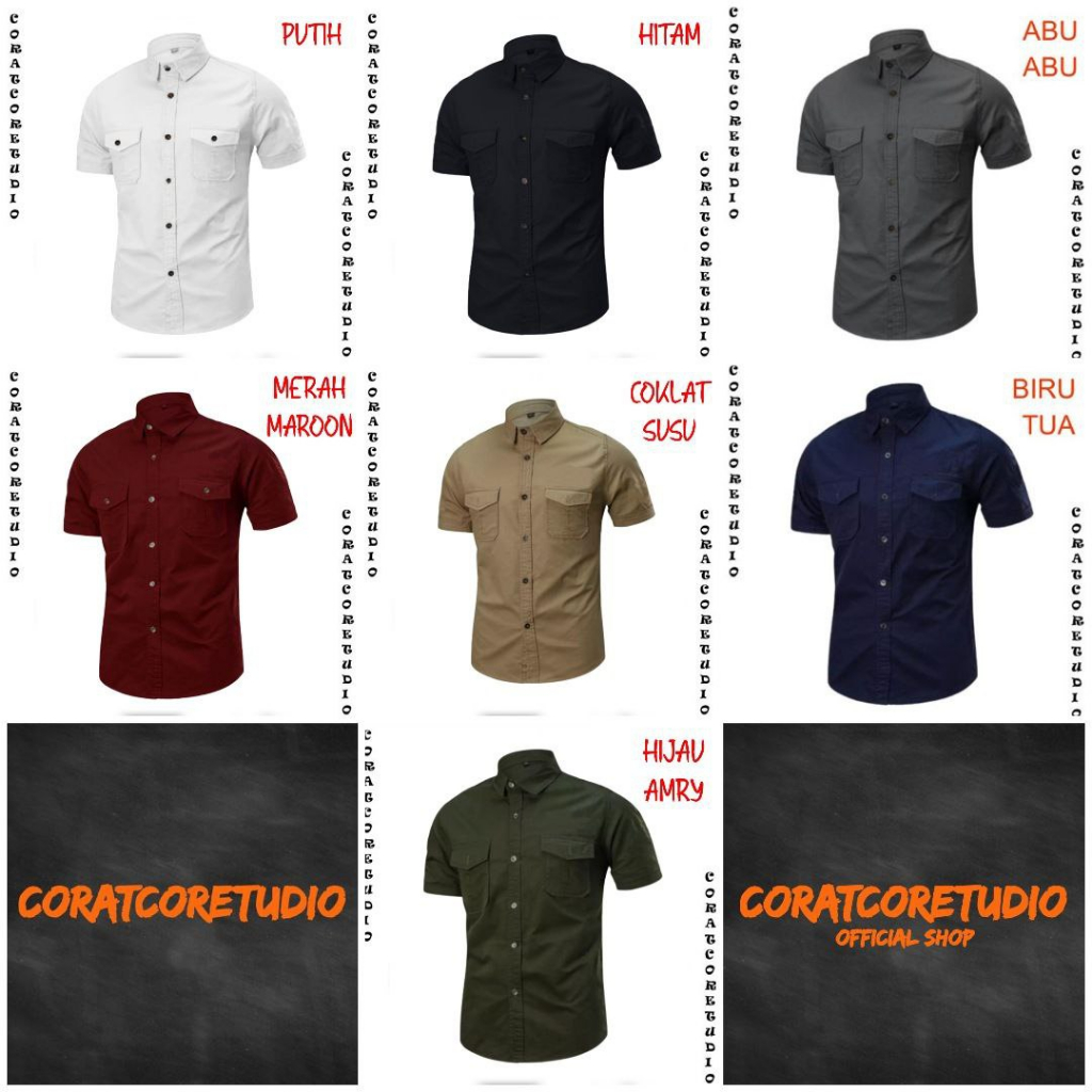 CORATCORETUDIO Kemeja Pria Hem Cowok Jumbo Big Size Formal Casual PDL Dinas Kerja Lapangan Kantor Le