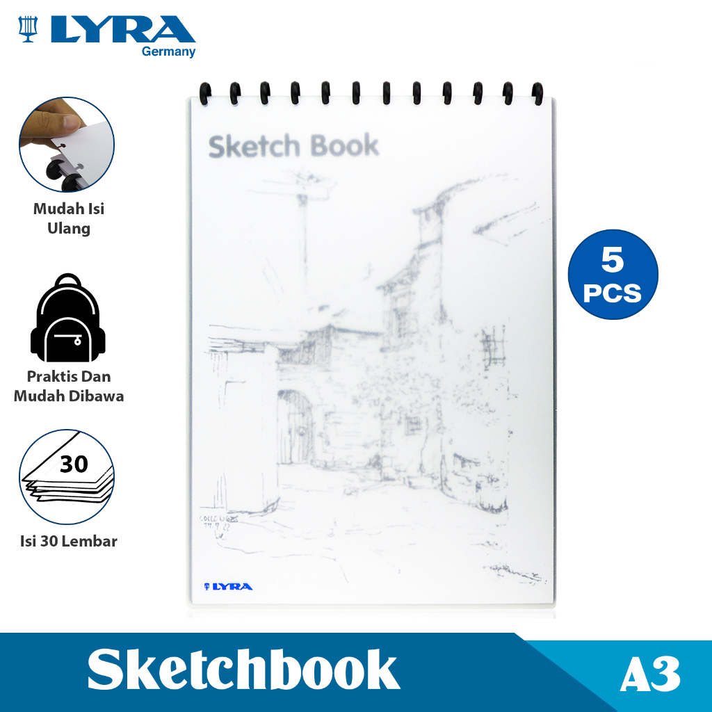 

LYRA COMBO 5 Buku Sketsa Skesa Ukuran A3 30 Lembar Sketch Book Binder Buku Bergambar LYR-921029