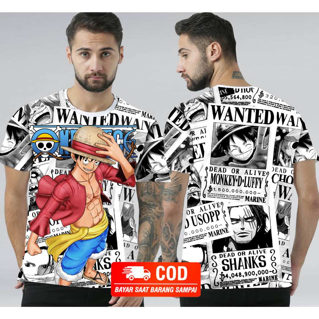 Kaos Distro Cowok Motif Luffy Depan Belakang ada Sablon Untuk Pria Dewasa